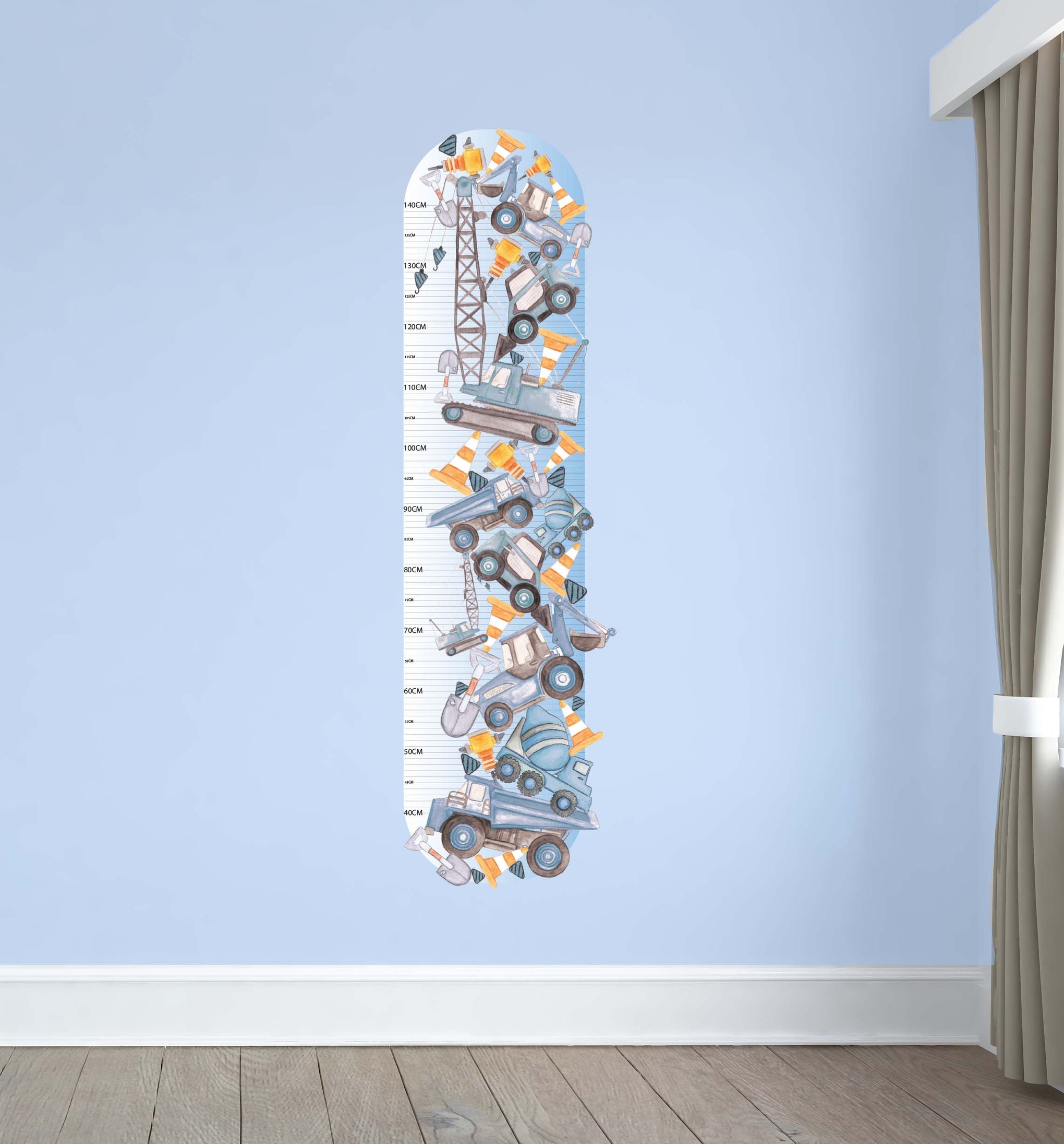 Polka Art Wall Decal Construction Height Chart Australian Design Hand Painted Peel & Stick, Removable Wall Decal. Nursery, Kids Playroom, Kids Teens Bedroom