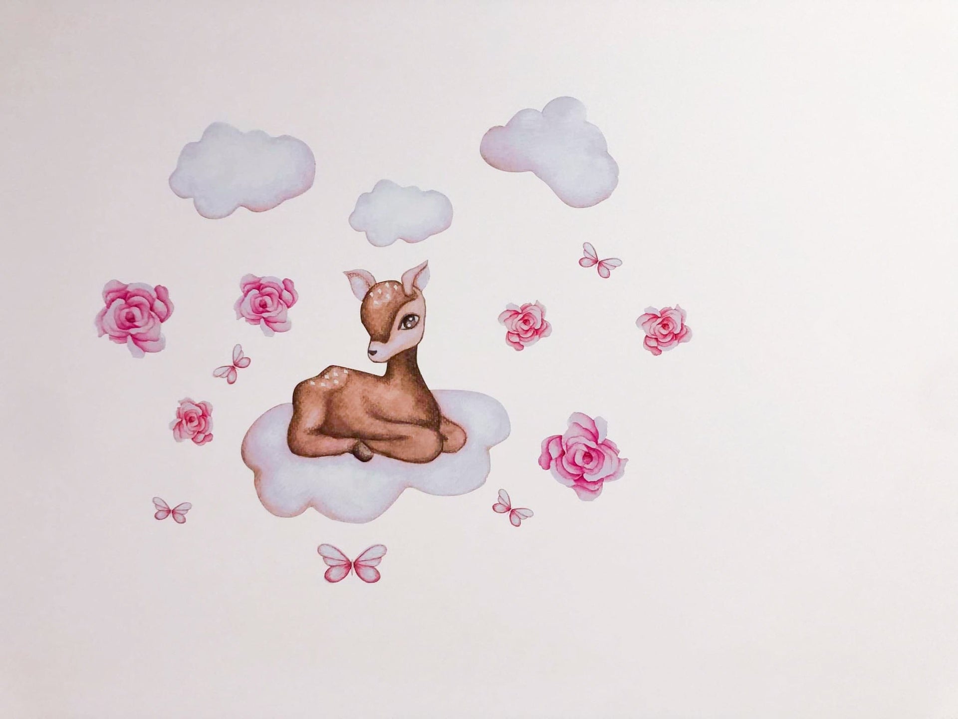 Polka Art Wall Decal Doe in the Clouds Australian Design Hand Painted Peel & Stick, Removable Wall Decal. Nursery, Kids Playroom, Kids Teens Bedroom