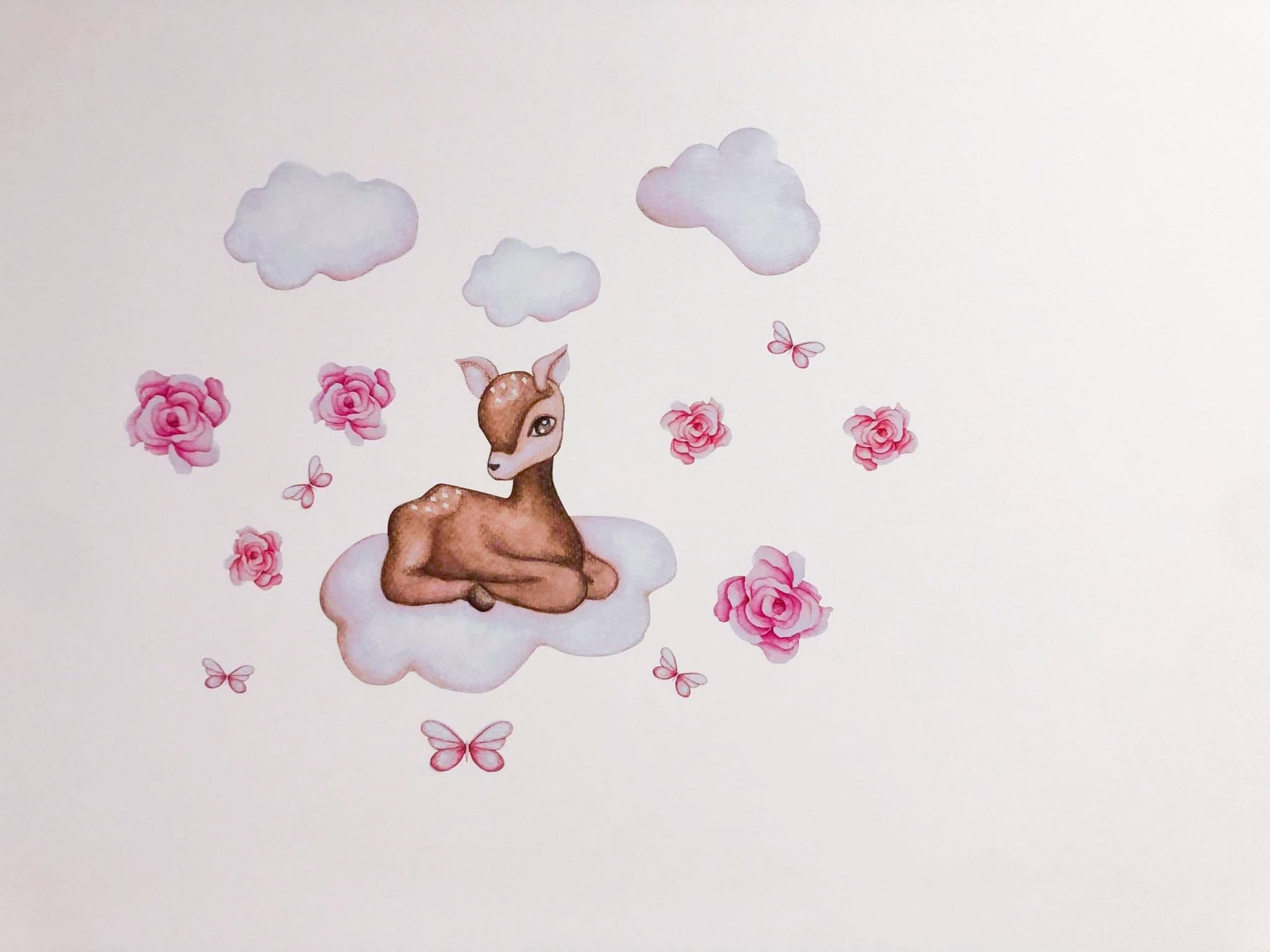Polka Art Wall Decal Doe in the Clouds Australian Design Hand Painted Peel & Stick, Removable Wall Decal. Nursery, Kids Playroom, Kids Teens Bedroom