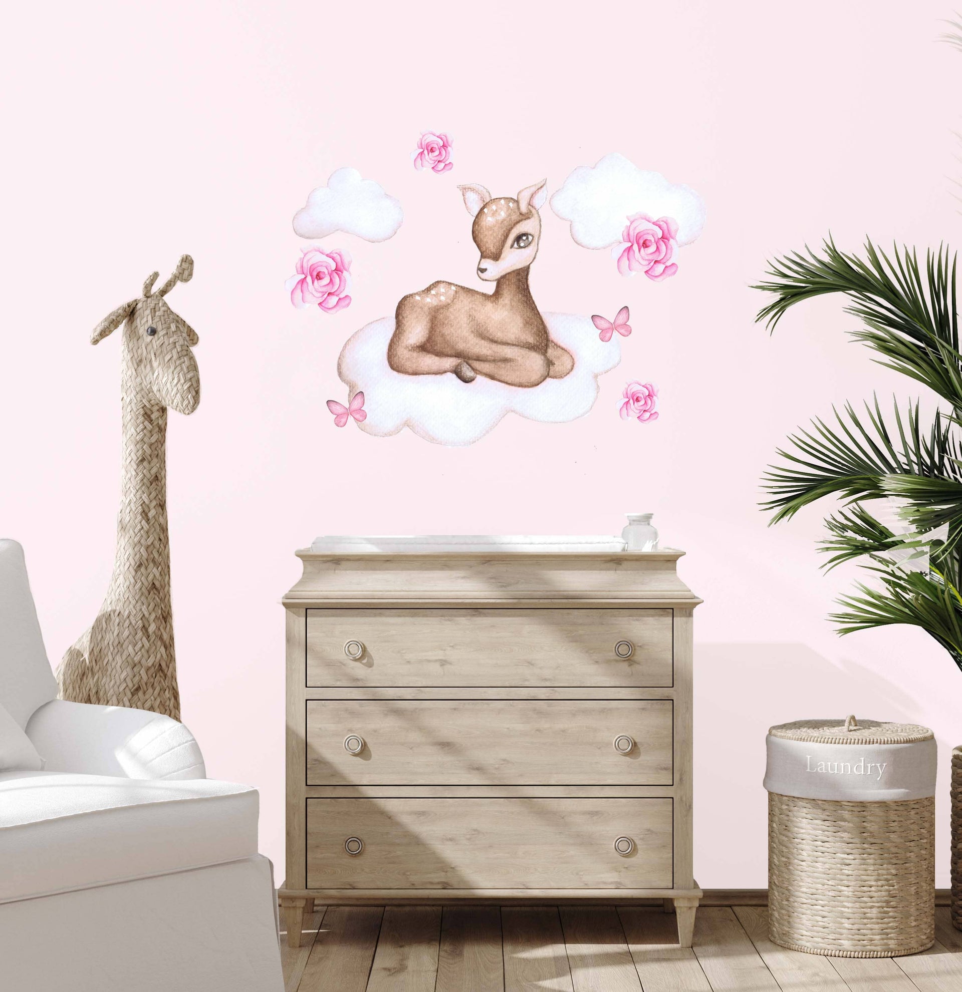 Polka Art Wall Decal Doe in the Clouds Australian Design Hand Painted Peel & Stick, Removable Wall Decal. Nursery, Kids Playroom, Kids Teens Bedroom