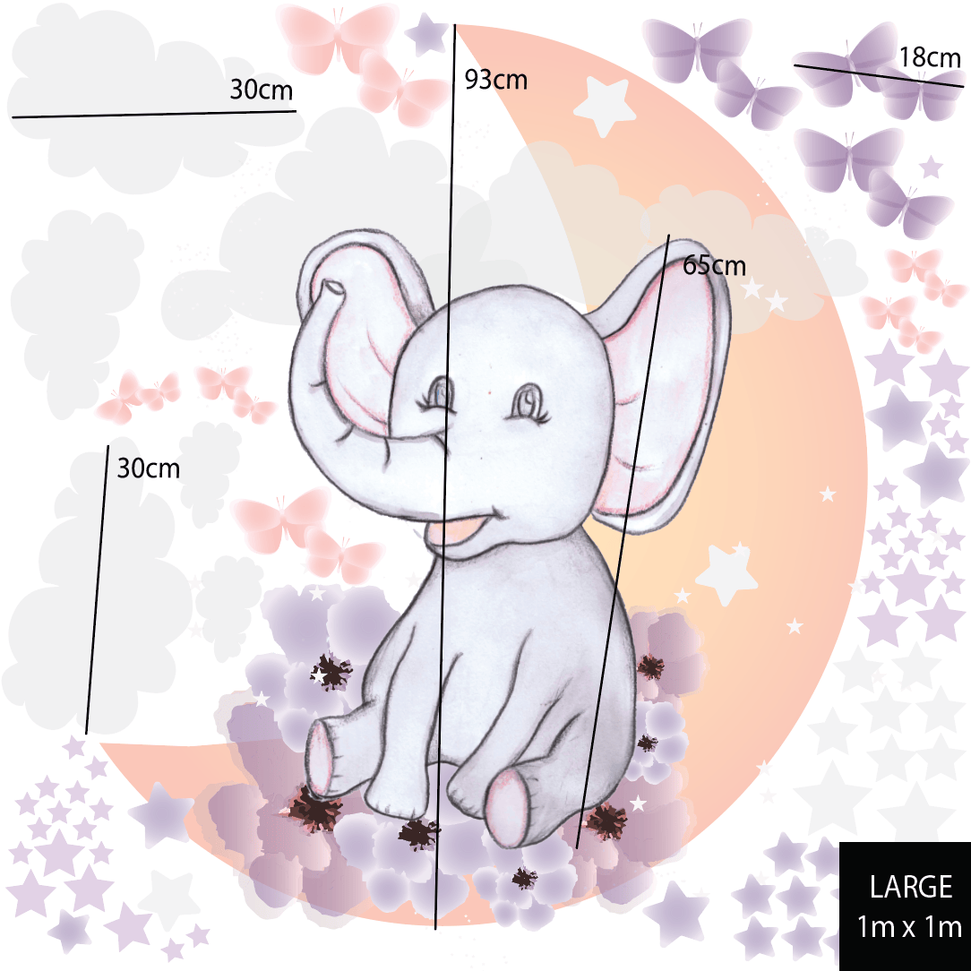 Polka Art Wall Decal Dreamy Elephant Australian Design Hand Painted Peel & Stick, Removable Wall Decal. Nursery, Kids Playroom, Kids Teens Bedroom