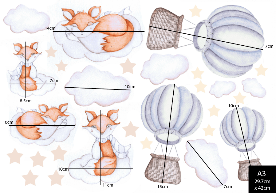 Polka Art Wall Decal Dreamy Foxes Australian Design Hand Painted Peel & Stick, Removable Wall Decal. Nursery, Kids Playroom, Kids Teens Bedroom