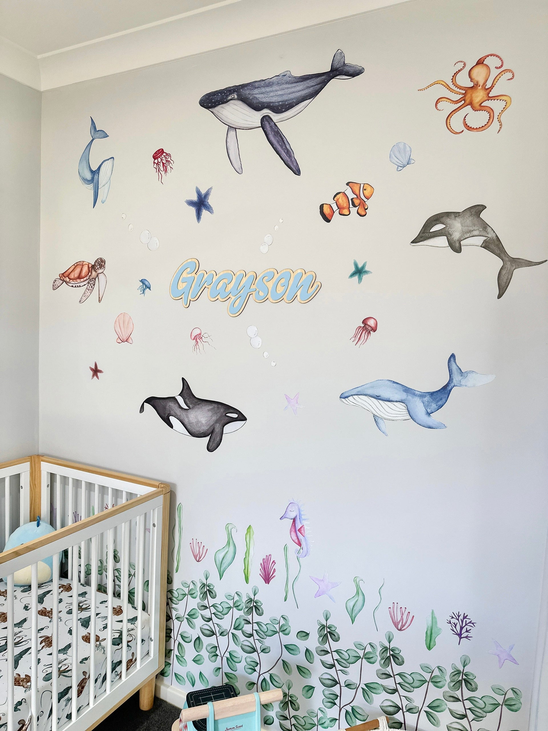 Polka Art Wall Decal Dreamy Whales Australian Design Hand Painted Peel & Stick, Removable Wall Decal. Nursery, Kids Playroom, Kids Teens Bedroom