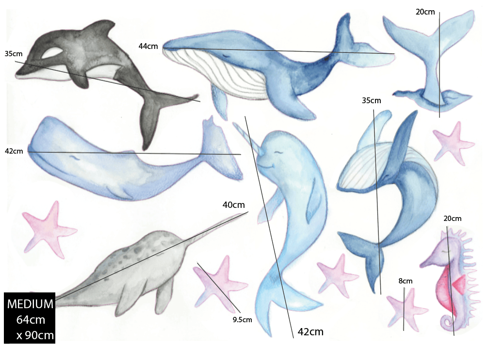 Polka Art Wall Decal Dreamy Whales Australian Design Hand Painted Peel & Stick, Removable Wall Decal. Nursery, Kids Playroom, Kids Teens Bedroom