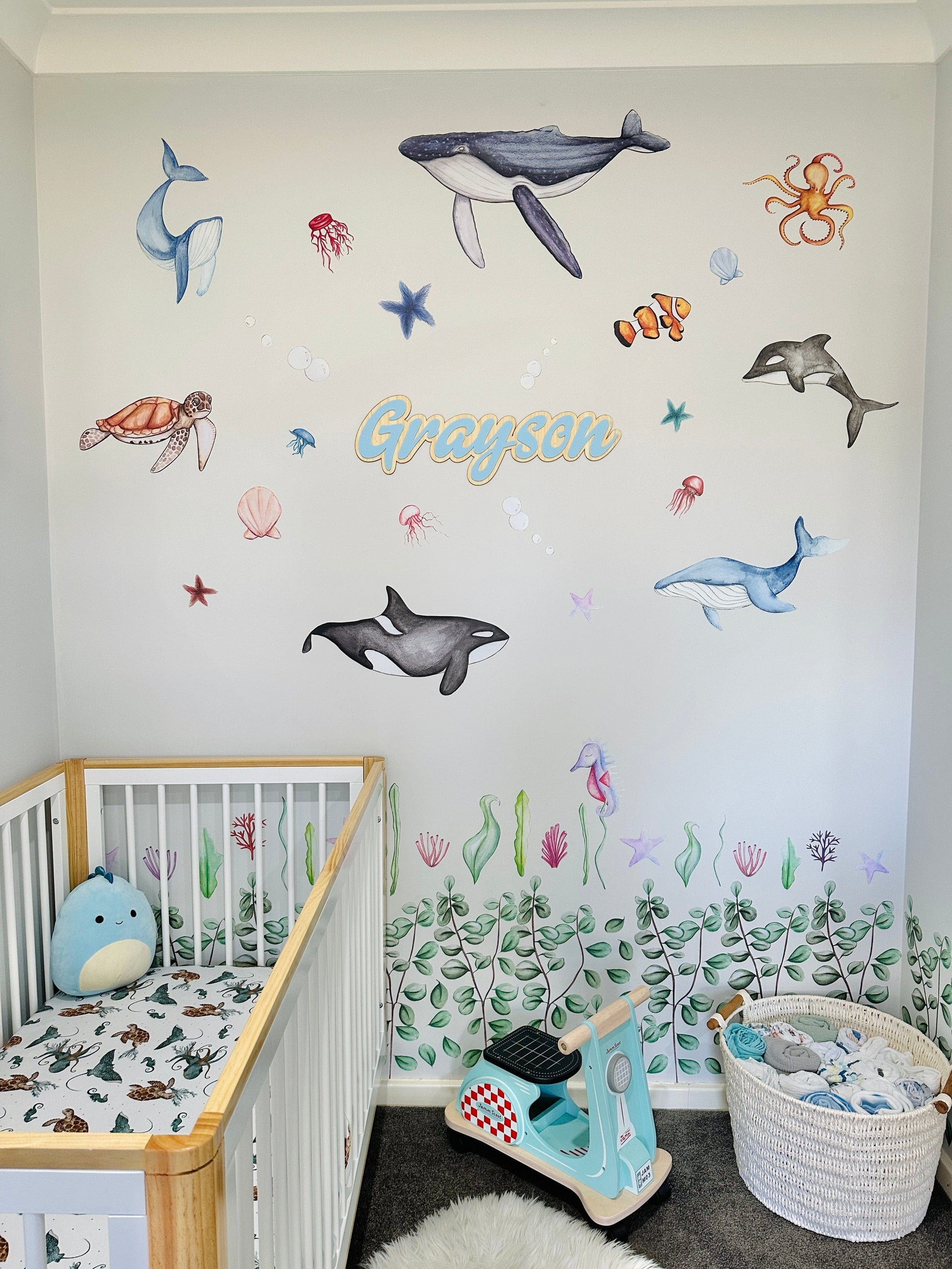 Polka Art Wall Decal Dreamy Whales Australian Design Hand Painted Peel & Stick, Removable Wall Decal. Nursery, Kids Playroom, Kids Teens Bedroom