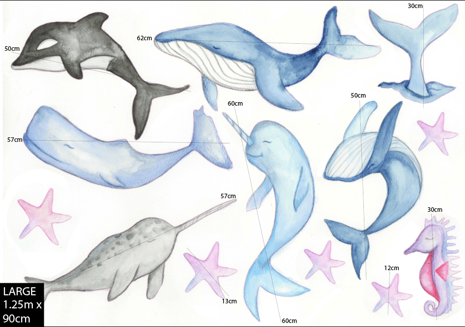 Polka Art Wall Decal Dreamy Whales Australian Design Hand Painted Peel & Stick, Removable Wall Decal. Nursery, Kids Playroom, Kids Teens Bedroom