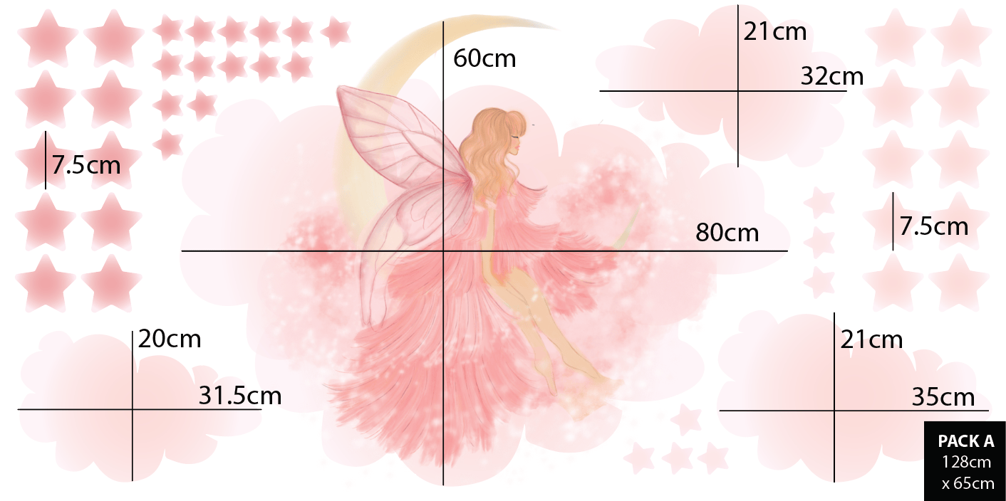 Polka Art Wall Decal Fairy on the Moon Australian Design Hand Painted Peel & Stick, Removable Wall Decal. Nursery, Kids Playroom, Kids Teens Bedroom