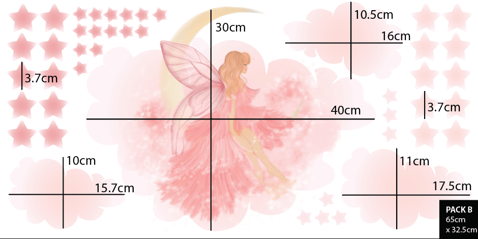 Polka Art Wall Decal Fairy on the Moon Australian Design Hand Painted Peel & Stick, Removable Wall Decal. Nursery, Kids Playroom, Kids Teens Bedroom