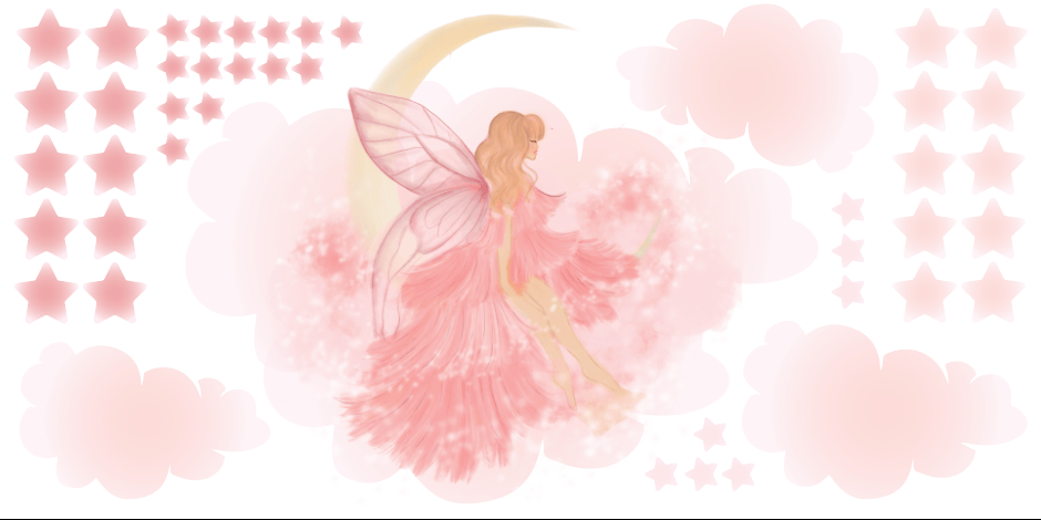 Polka Art Wall Decal Fairy on the Moon Australian Design Hand Painted Peel & Stick, Removable Wall Decal. Nursery, Kids Playroom, Kids Teens Bedroom