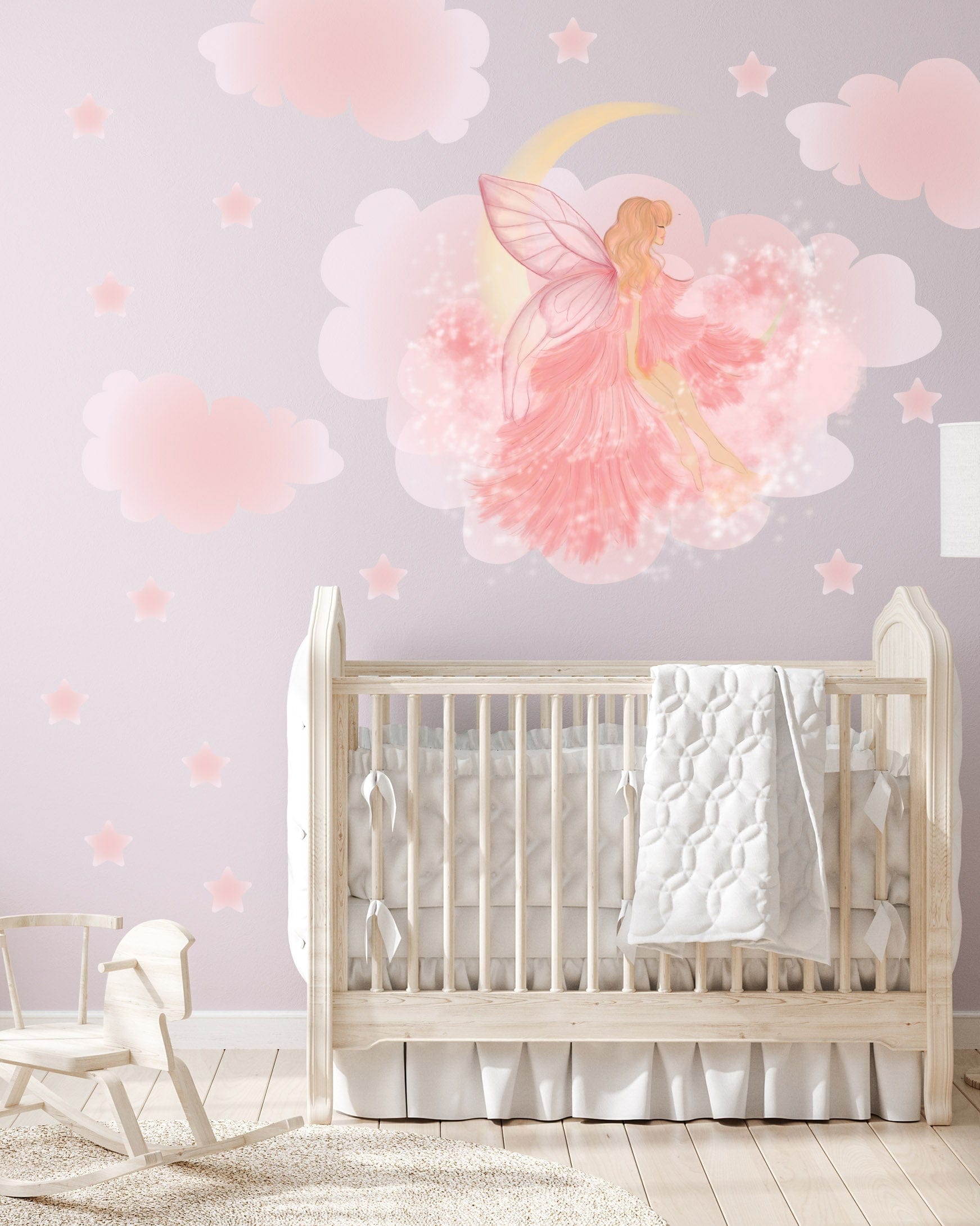 Polka Art Wall Decal Fairy on the Moon Australian Design Hand Painted Peel & Stick, Removable Wall Decal. Nursery, Kids Playroom, Kids Teens Bedroom
