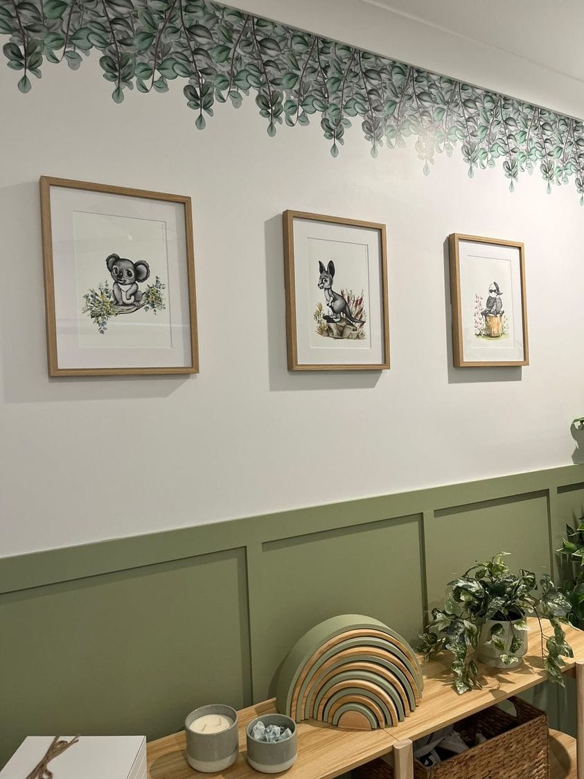 Polka Art Wall Decal Green Eucalyptus Australian Design Hand Painted Peel & Stick, Removable Wall Decal. Nursery, Kids Playroom, Kids Teens Bedroom