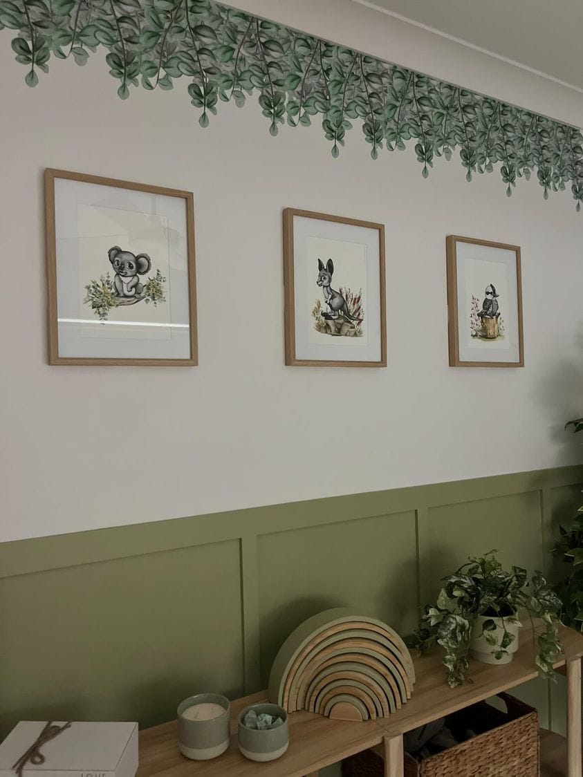 Polka Art Wall Decal Green Eucalyptus Australian Design Hand Painted Peel & Stick, Removable Wall Decal. Nursery, Kids Playroom, Kids Teens Bedroom