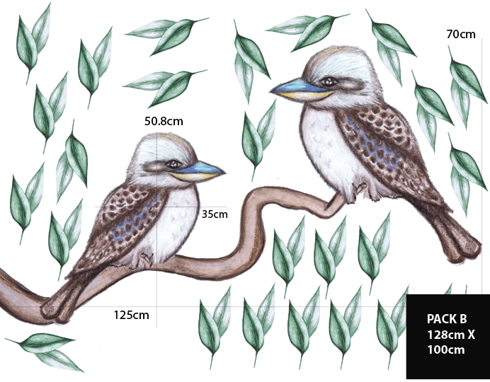 Polka Art Wall Decal Kookaburra Wall Decal Set Australian Design Hand Painted Peel & Stick, Removable Wall Decal. Nursery, Kids Playroom, Kids Teens Bedroom