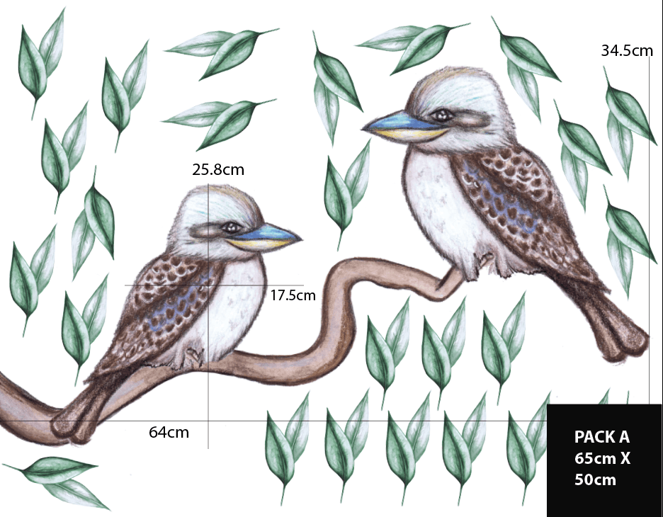 Polka Art Wall Decal Kookaburra Wall Decal Set Australian Design Hand Painted Peel & Stick, Removable Wall Decal. Nursery, Kids Playroom, Kids Teens Bedroom