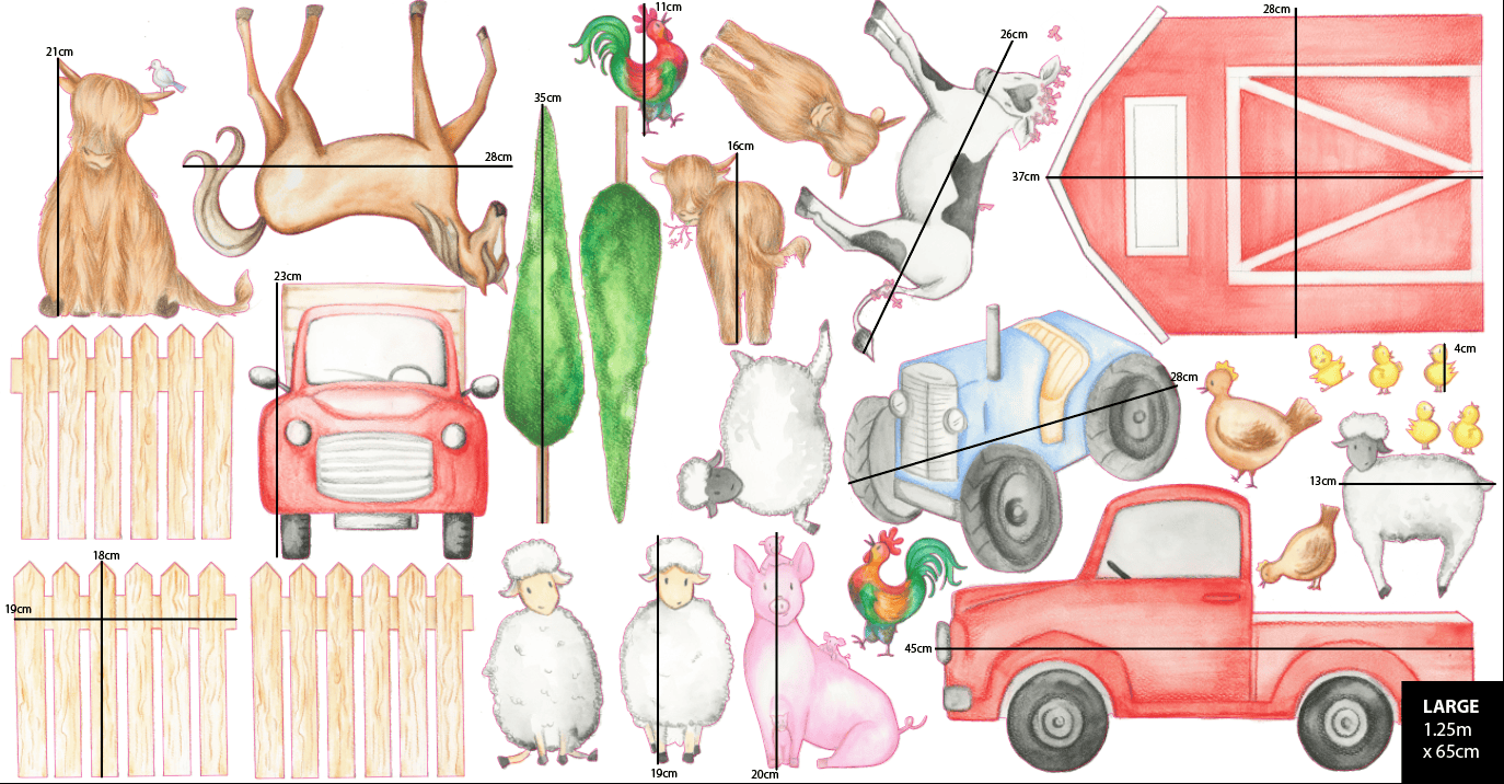 Polka Art Wall Decal Large (1.25m x 65cm) Farm Animal Wall Decals Australian Design Hand Painted Peel & Stick, Removable Wall Decal. Nursery, Kids Playroom, Kids Teens Bedroom