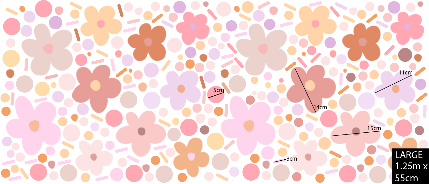 Polka Art Wall Decal Large (125cm x 55cm) Candy Flowers Australian Design Hand Painted Peel & Stick, Removable Wall Decal. Nursery, Kids Playroom, Kids Teens Bedroom