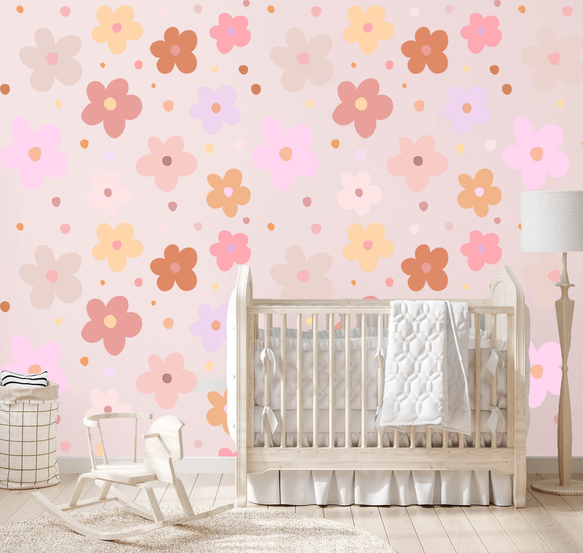 Polka Art Wall Decal Large (125cm x 55cm) Candy Flowers Australian Design Hand Painted Peel & Stick, Removable Wall Decal. Nursery, Kids Playroom, Kids Teens Bedroom