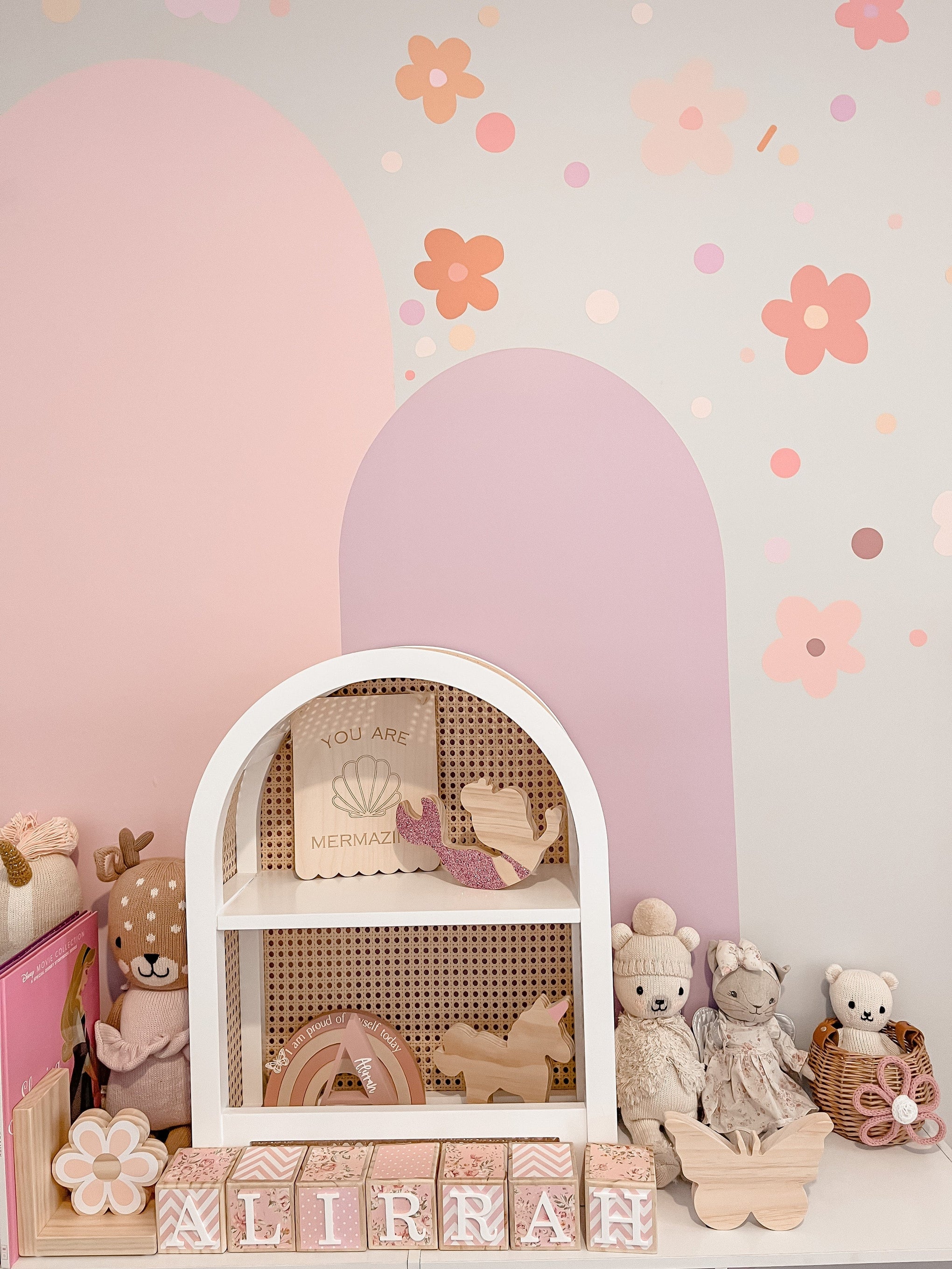 Polka Art Wall Decal Large (125cm x 55cm) Candy Flowers Australian Design Hand Painted Peel & Stick, Removable Wall Decal. Nursery, Kids Playroom, Kids Teens Bedroom