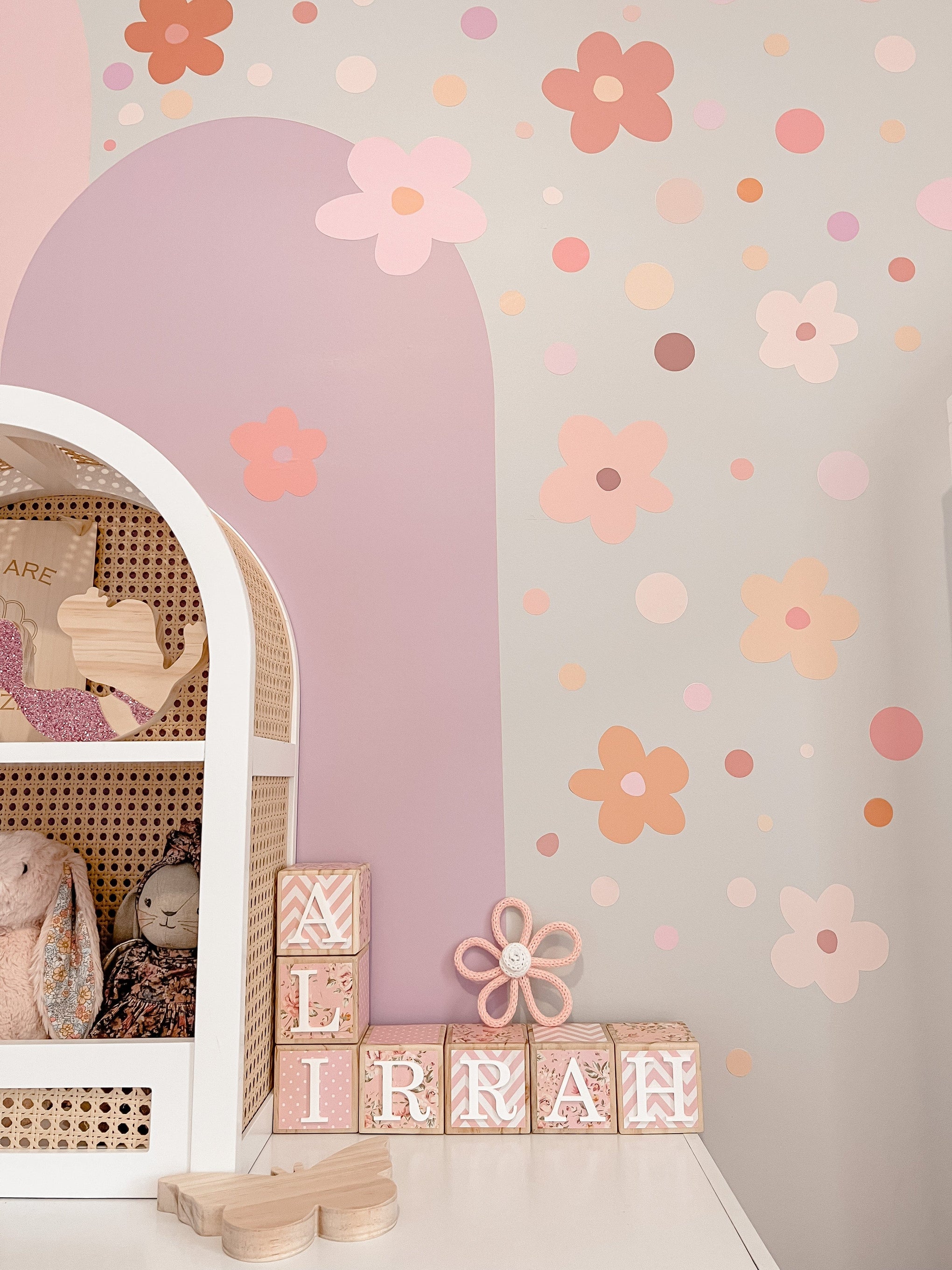 Polka Art Wall Decal Large (125cm x 55cm) Candy Flowers Australian Design Hand Painted Peel & Stick, Removable Wall Decal. Nursery, Kids Playroom, Kids Teens Bedroom