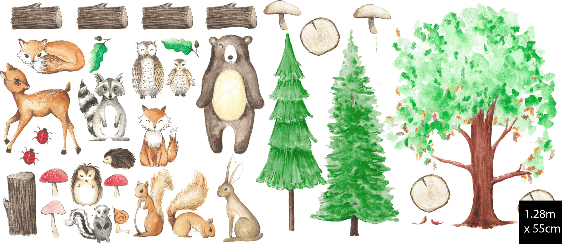 Polka Art Wall Decal Large (125cm x 55cm) Woodland Animals Australian Design Hand Painted Peel & Stick, Removable Wall Decal. Nursery, Kids Playroom, Kids Teens Bedroom