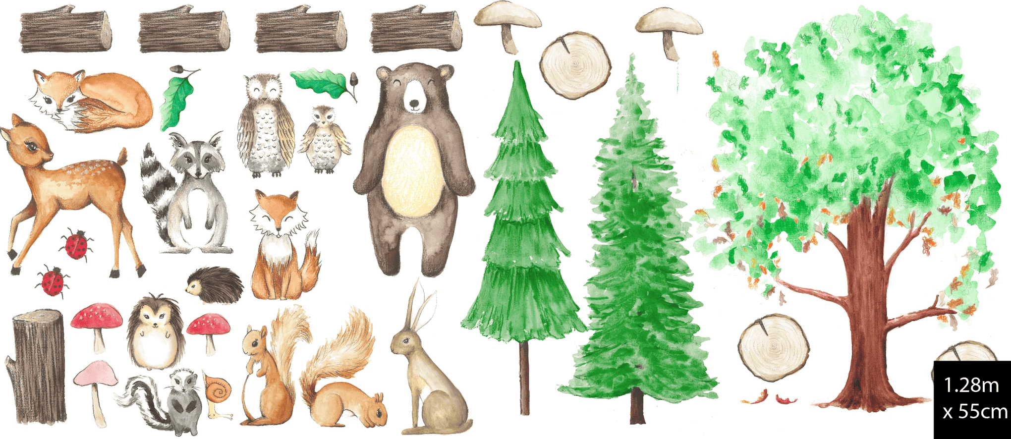 Polka Art Wall Decal Large (125cm x 55cm) Woodland Animals Australian Design Hand Painted Peel & Stick, Removable Wall Decal. Nursery, Kids Playroom, Kids Teens Bedroom