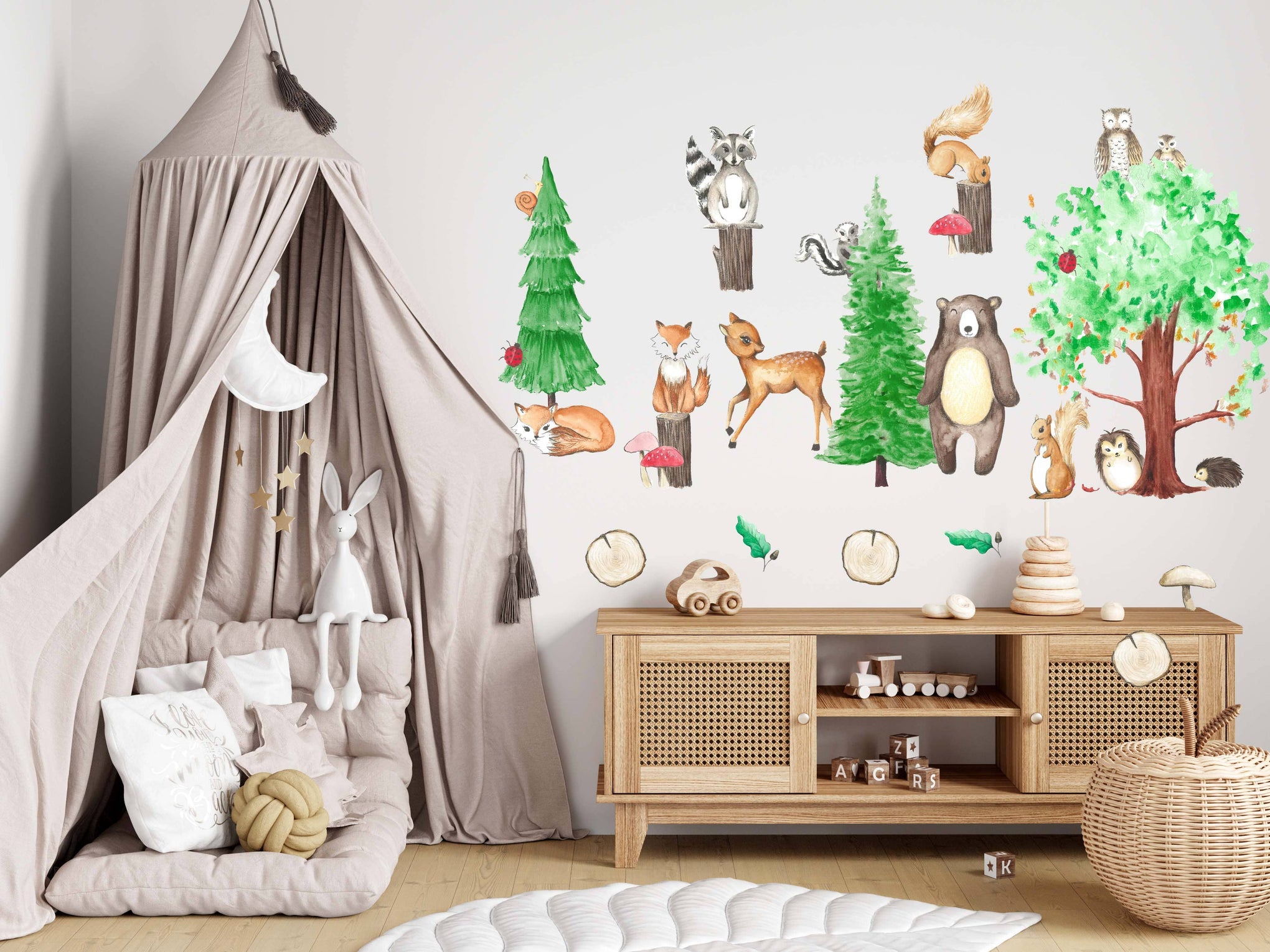 Polka Art Wall Decal Large (125cm x 55cm) Woodland Animals Australian Design Hand Painted Peel & Stick, Removable Wall Decal. Nursery, Kids Playroom, Kids Teens Bedroom