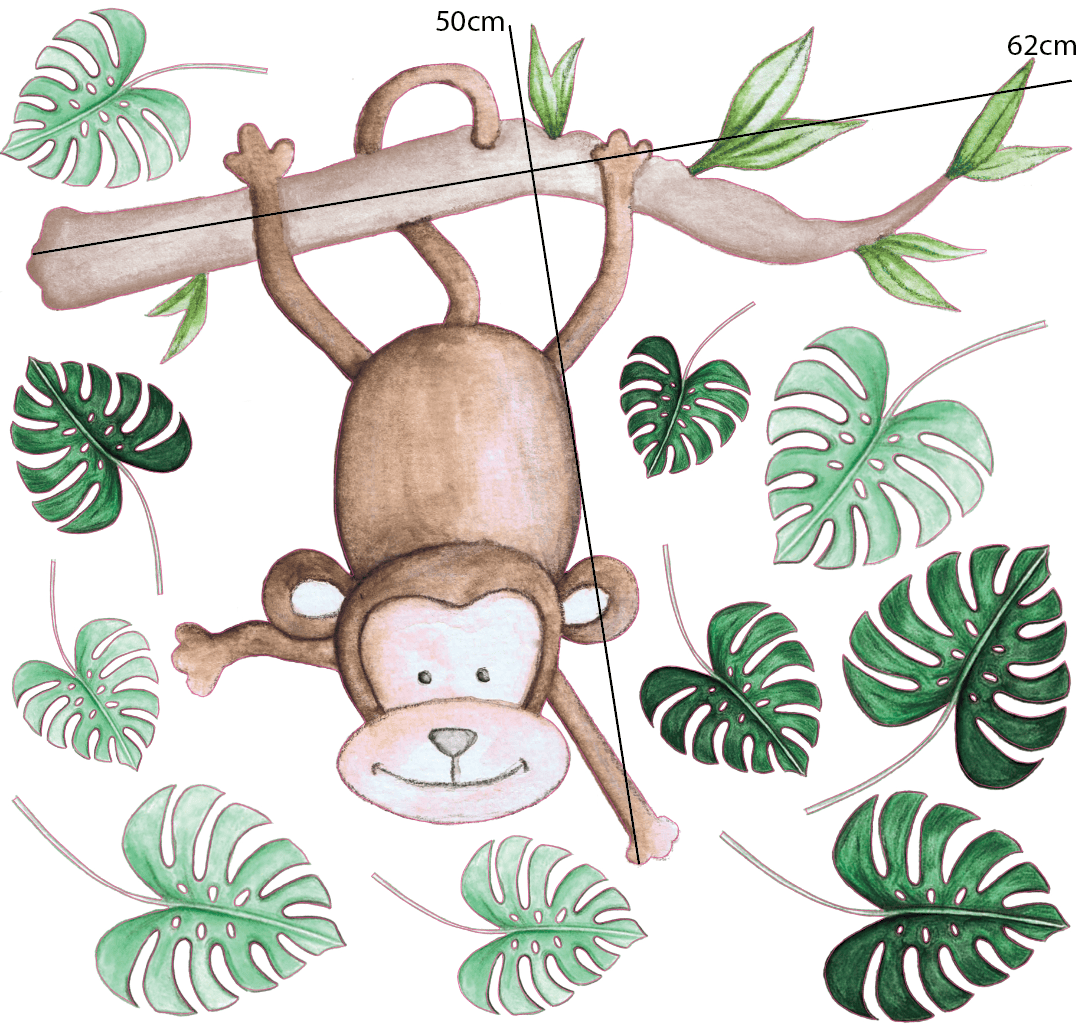 Polka Art Wall Decal Medium (65cm x 60cm) Monkey Wall Decal Australian Design Hand Painted Peel & Stick, Removable Wall Decal. Nursery, Kids Playroom, Kids Teens Bedroom