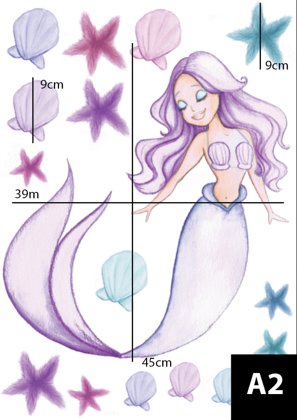 Polka Art Wall Decal Mermaid Aqua Australian Design Hand Painted Peel & Stick, Removable Wall Decal. Nursery, Kids Playroom, Kids Teens Bedroom