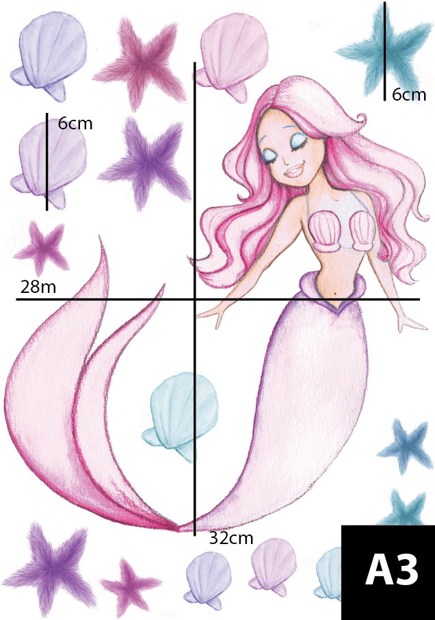 Polka Art Wall Decal Mermaid Aqua Australian Design Hand Painted Peel & Stick, Removable Wall Decal. Nursery, Kids Playroom, Kids Teens Bedroom
