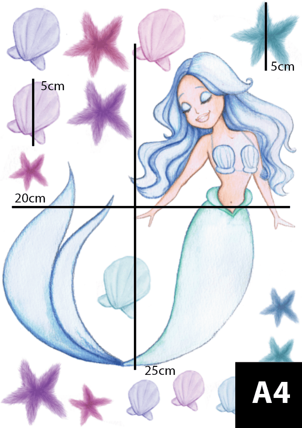 Polka Art Wall Decal Mermaid Aqua Australian Design Hand Painted Peel & Stick, Removable Wall Decal. Nursery, Kids Playroom, Kids Teens Bedroom