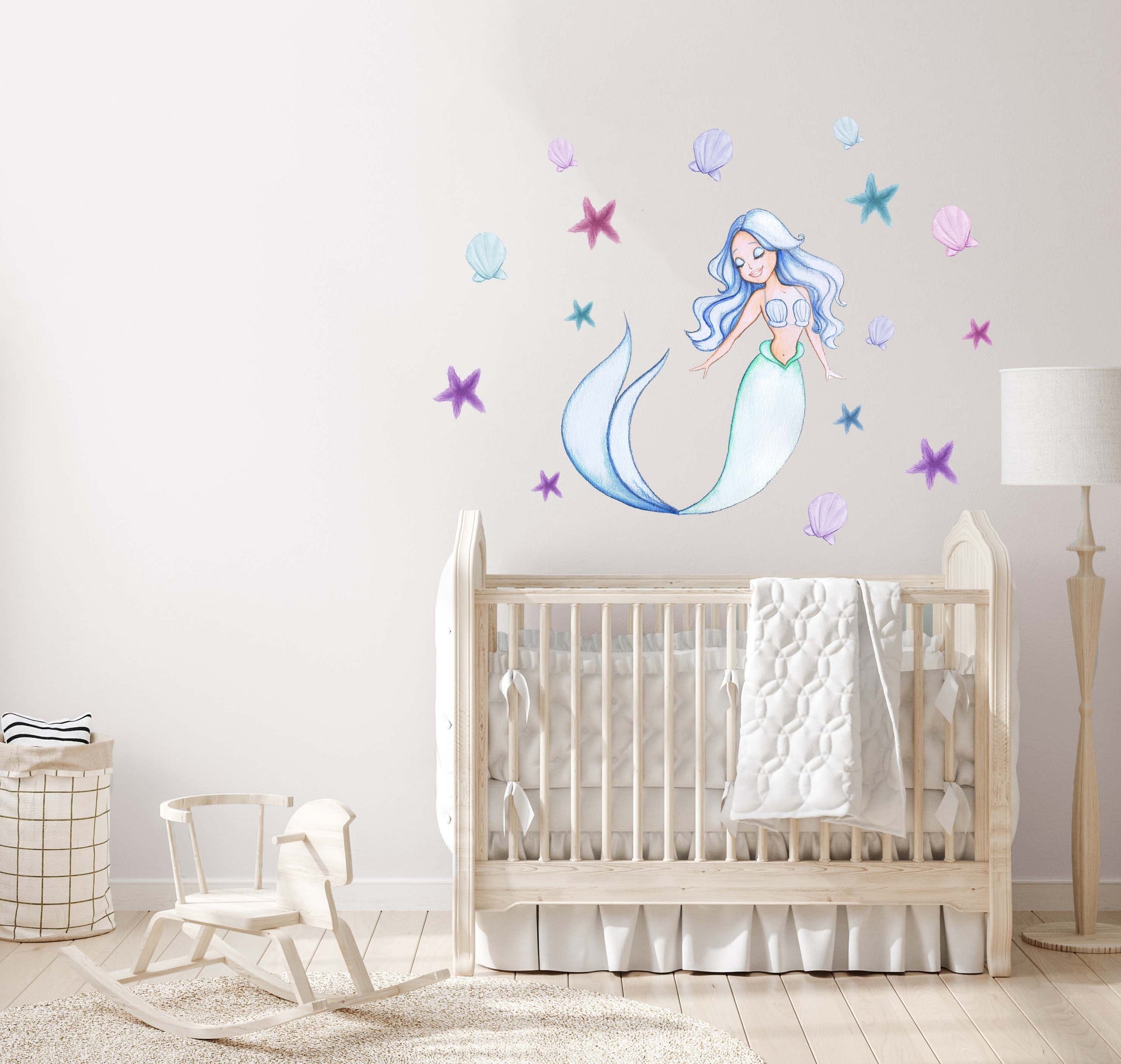 Polka Art Wall Decal Mermaid Aqua Australian Design Hand Painted Peel & Stick, Removable Wall Decal. Nursery, Kids Playroom, Kids Teens Bedroom