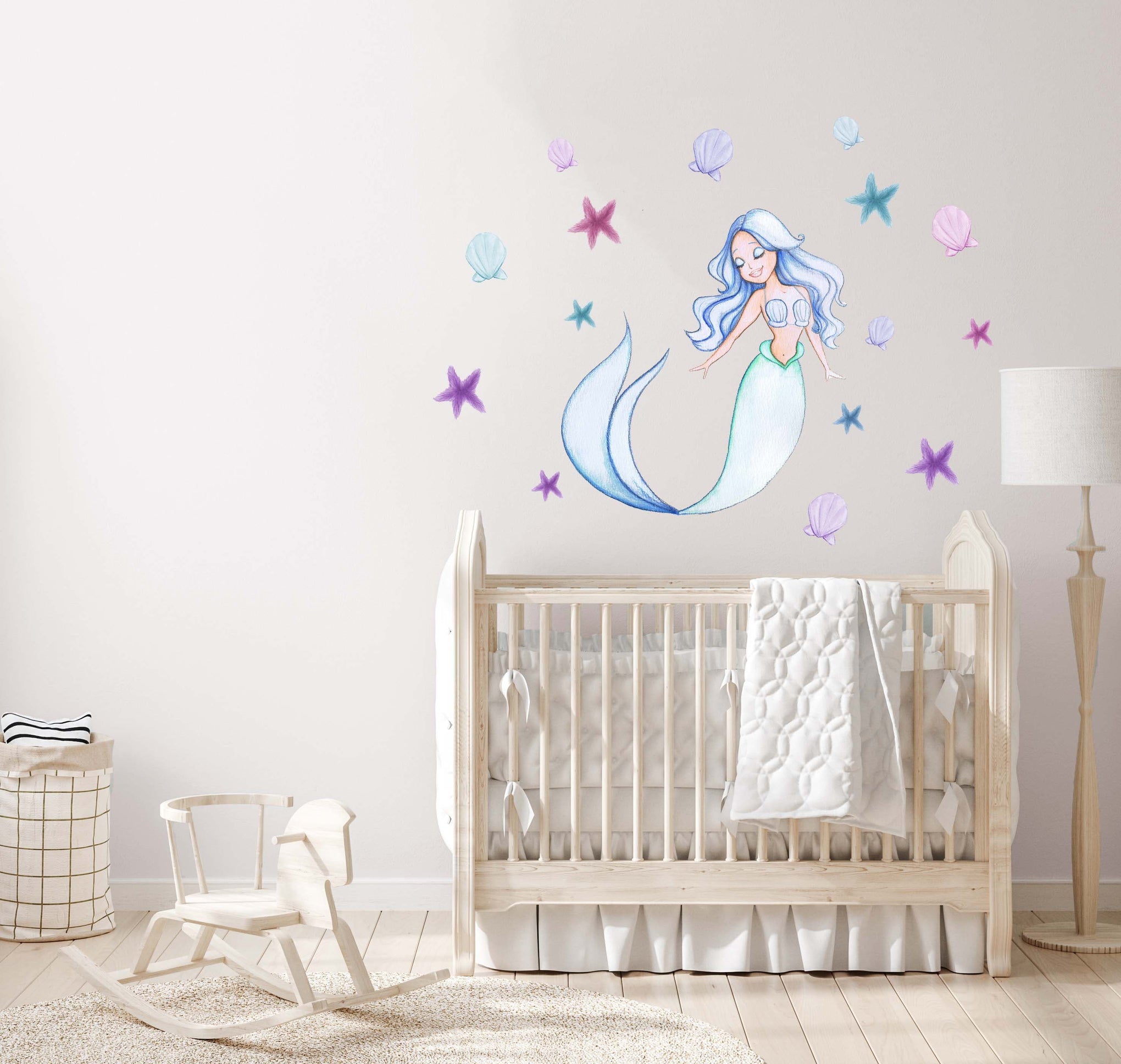 Polka Art Wall Decal Mermaid Aqua Australian Design Hand Painted Peel & Stick, Removable Wall Decal. Nursery, Kids Playroom, Kids Teens Bedroom