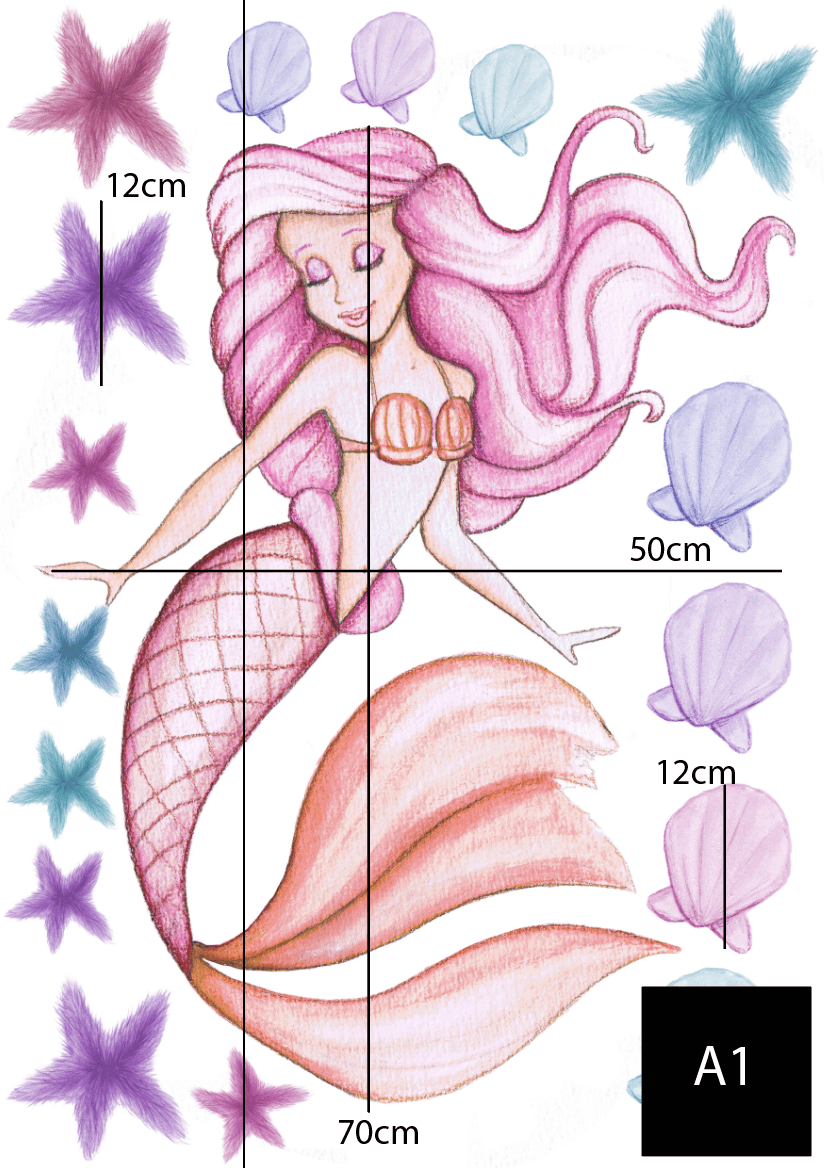 Polka Art Wall Decal Mermaid Pixie Australian Design Hand Painted Peel & Stick, Removable Wall Decal. Nursery, Kids Playroom, Kids Teens Bedroom