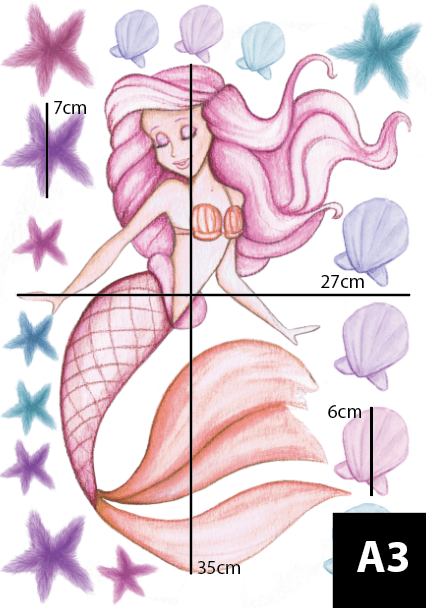 Polka Art Wall Decal Mermaid Pixie Australian Design Hand Painted Peel & Stick, Removable Wall Decal. Nursery, Kids Playroom, Kids Teens Bedroom