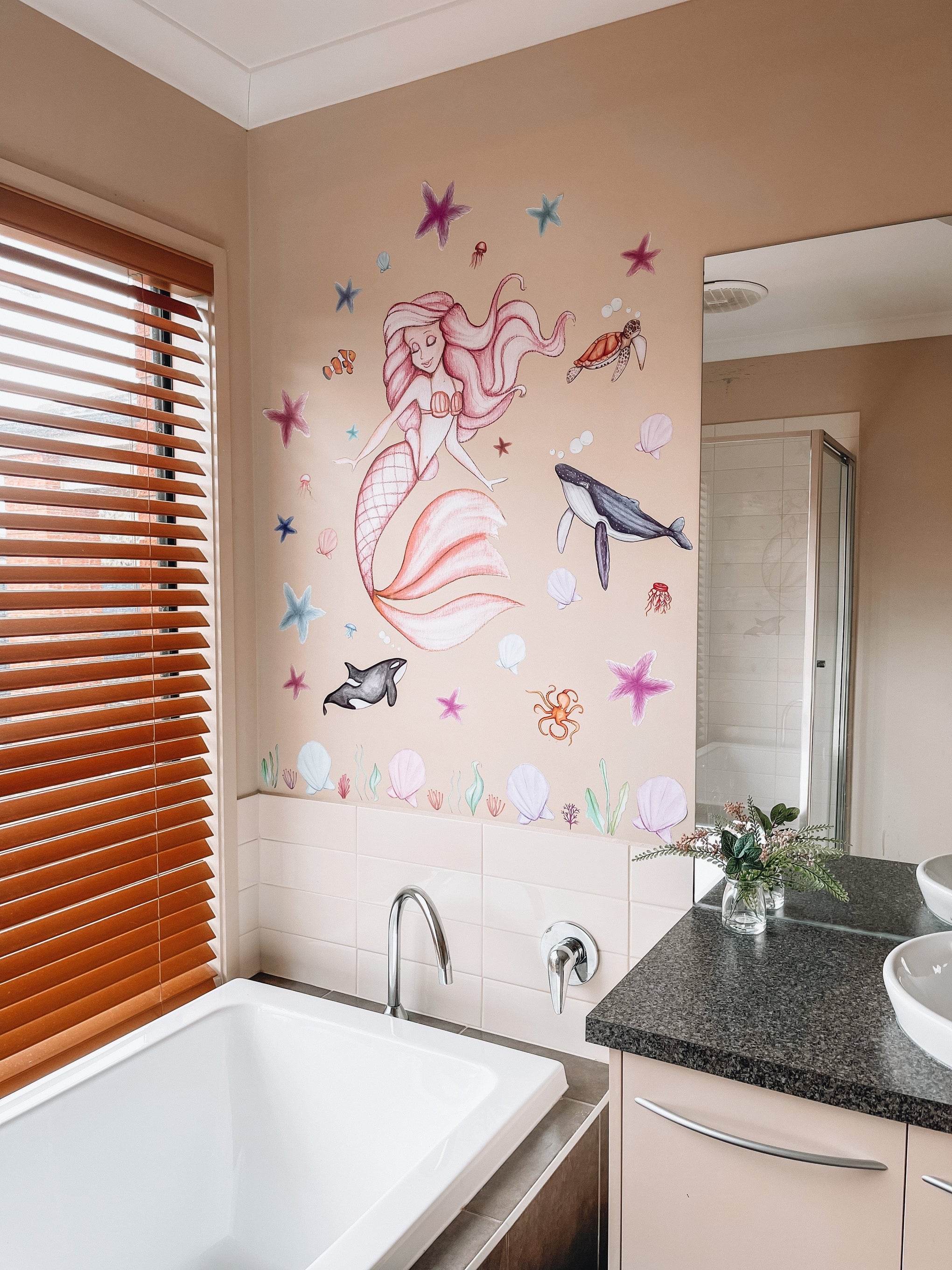 Polka Art Wall Decal Mermaid Pixie Australian Design Hand Painted Peel & Stick, Removable Wall Decal. Nursery, Kids Playroom, Kids Teens Bedroom