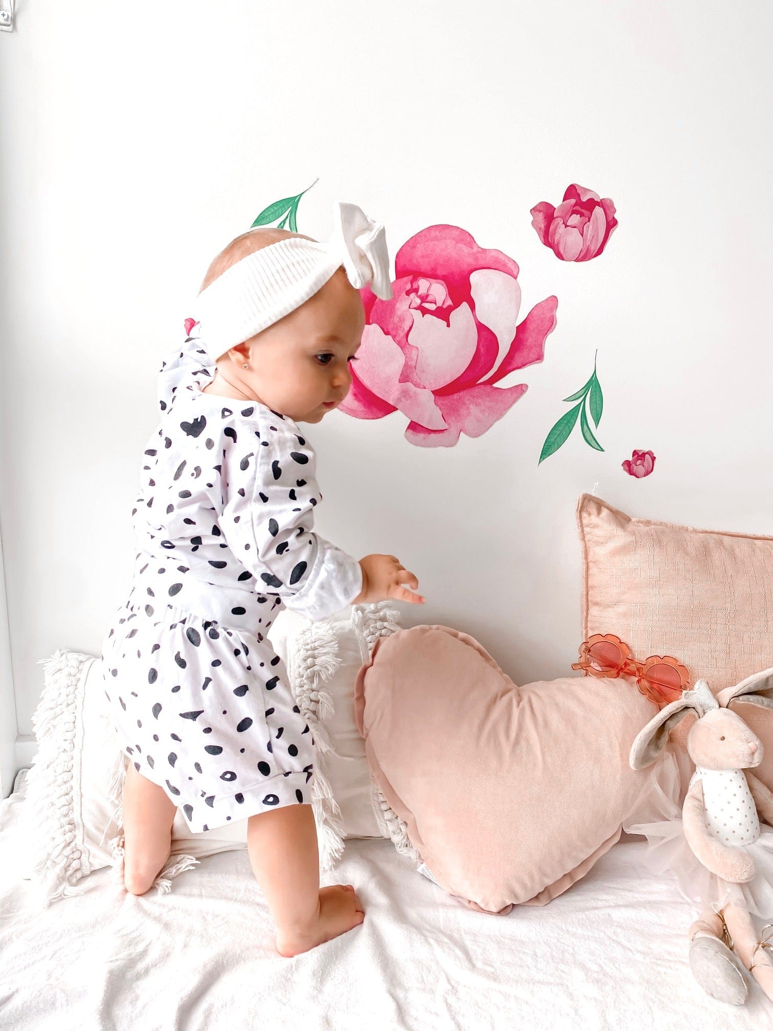 Polka Art Wall Decal Minimal Peonies Australian Design Hand Painted Peel & Stick, Removable Wall Decal. Nursery, Kids Playroom, Kids Teens Bedroom