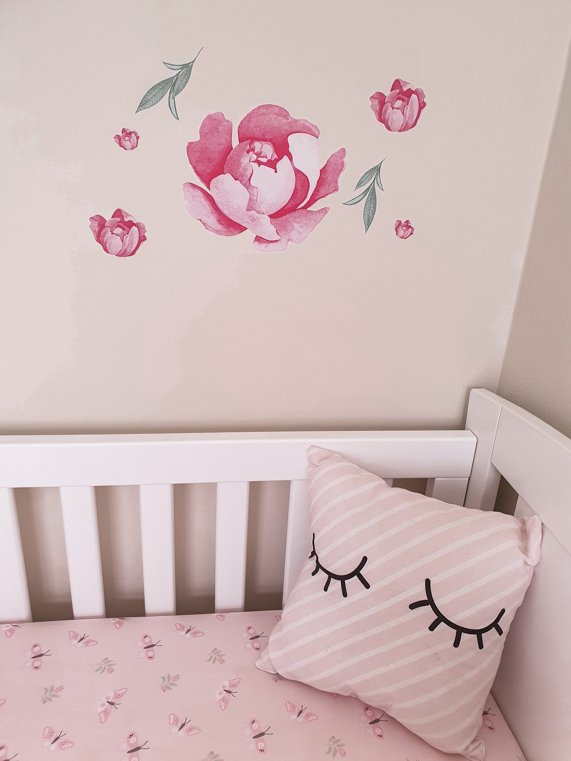 Polka Art Wall Decal Minimal Peonies Australian Design Hand Painted Peel & Stick, Removable Wall Decal. Nursery, Kids Playroom, Kids Teens Bedroom
