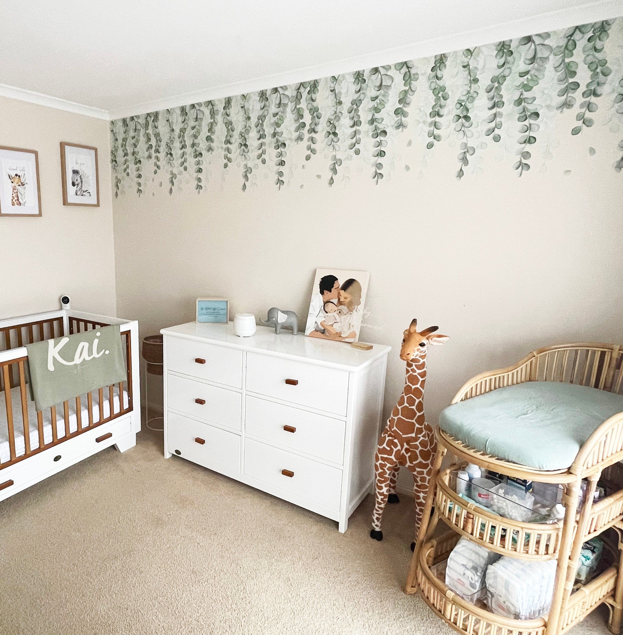 Polka Art Wall Decal One Size (128cm x 65cm) Botanical Greens Australian Design Hand Painted Peel & Stick, Removable Wall Decal. Nursery, Kids Playroom, Kids Teens Bedroom