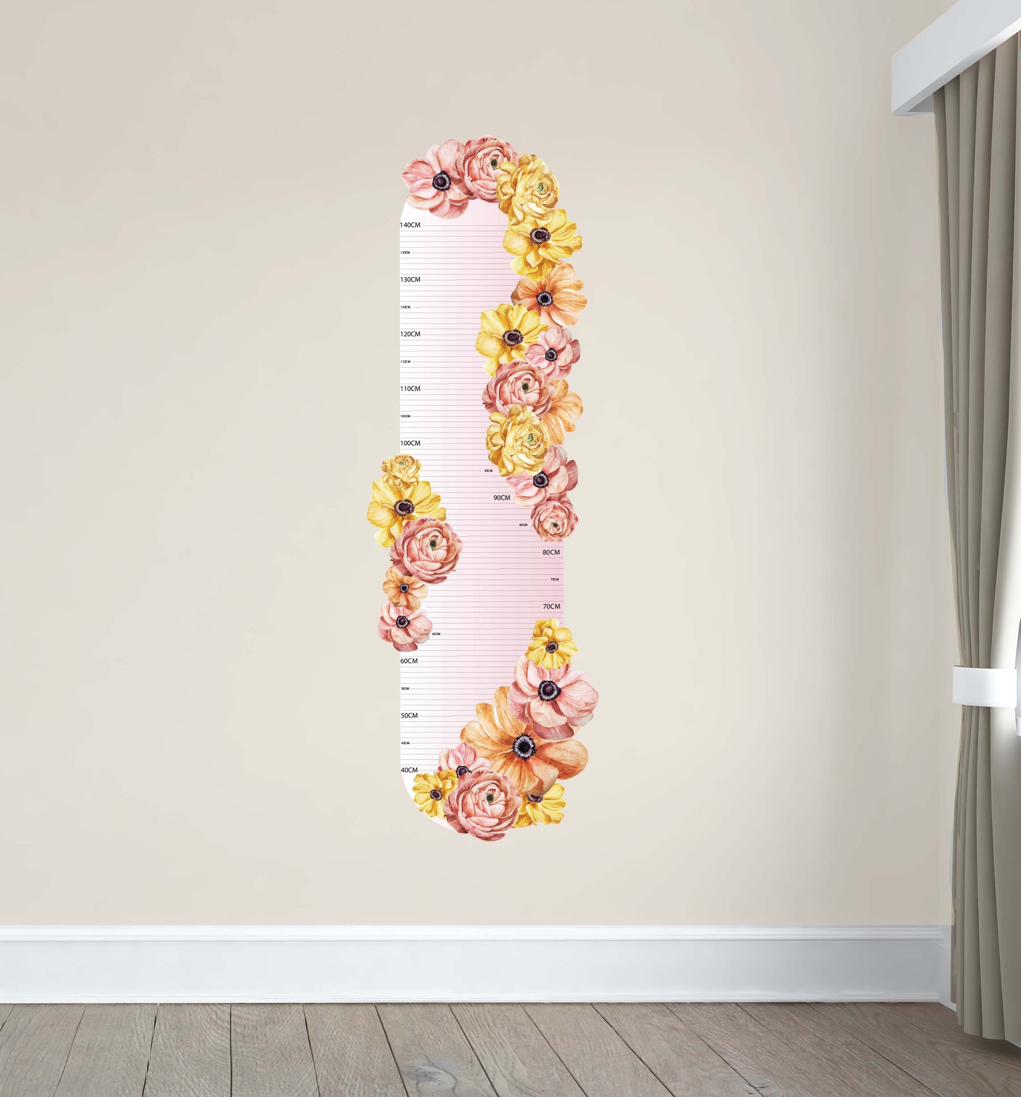 Polka Art Wall Decal One Size Floral Height Chart Australian Design Hand Painted Peel & Stick, Removable Wall Decal. Nursery, Kids Playroom, Kids Teens Bedroom