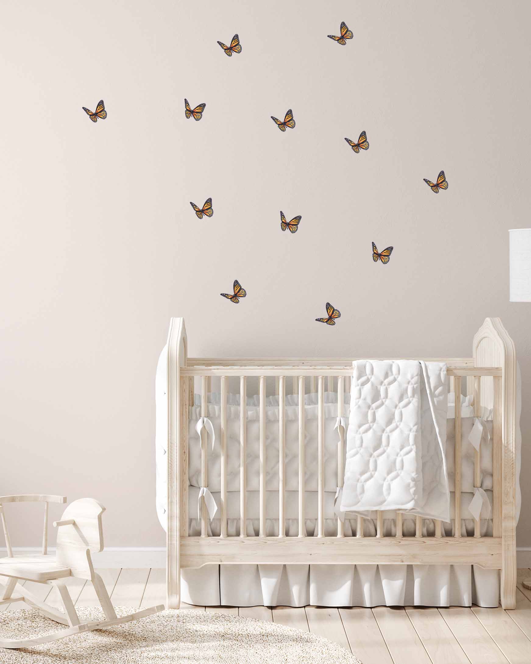 Polka Art Wall Decal Orange Butterflies Australian Design Hand Painted Peel & Stick, Removable Wall Decal. Nursery, Kids Playroom, Kids Teens Bedroom