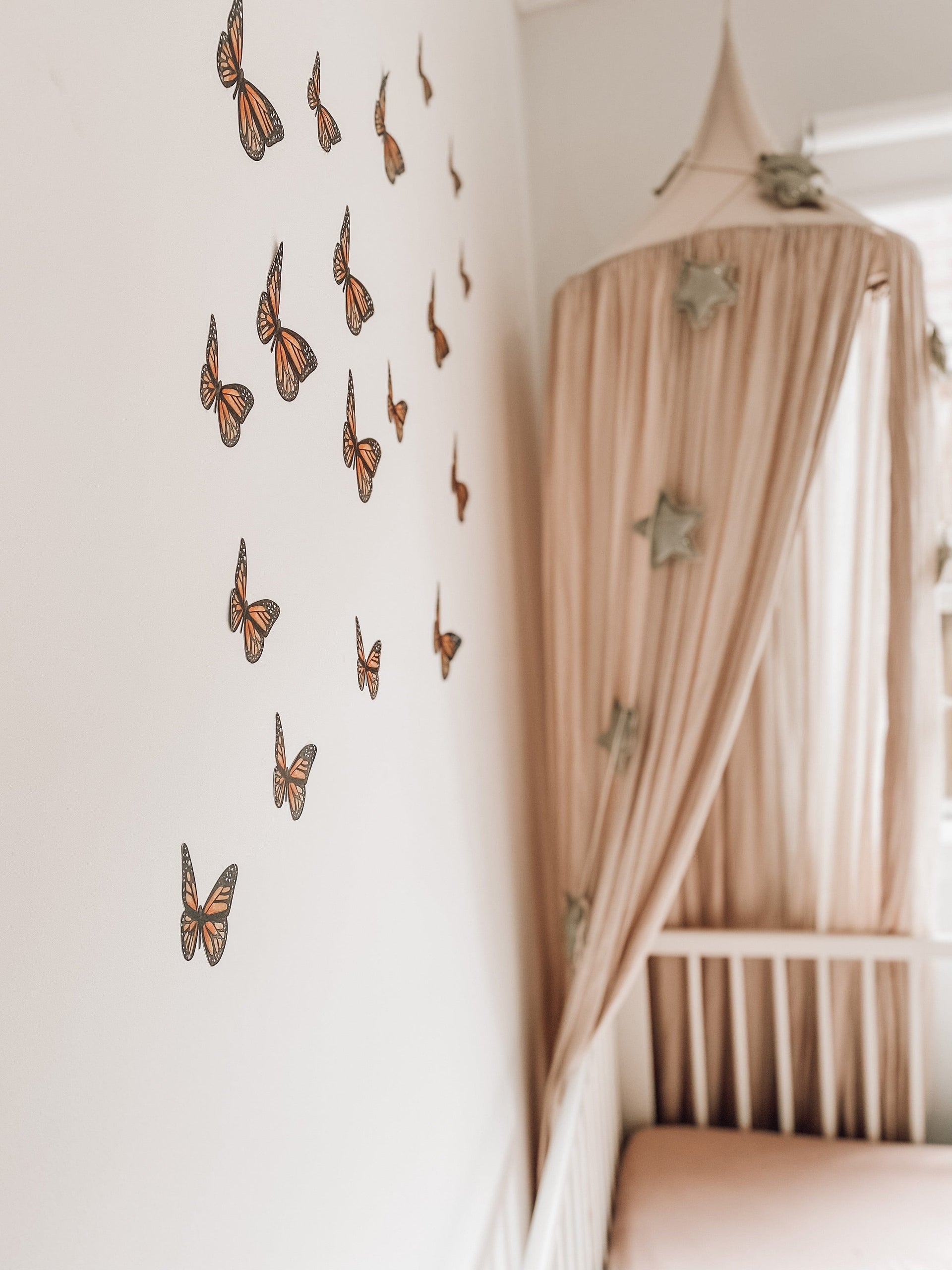 Polka Art Wall Decal Orange Butterflies Australian Design Hand Painted Peel & Stick, Removable Wall Decal. Nursery, Kids Playroom, Kids Teens Bedroom