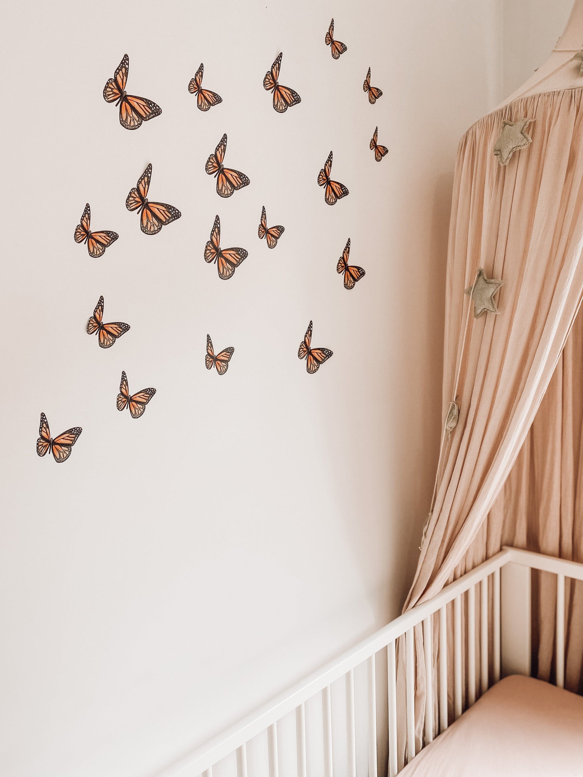 Polka Art Wall Decal Orange Butterflies Australian Design Hand Painted Peel & Stick, Removable Wall Decal. Nursery, Kids Playroom, Kids Teens Bedroom