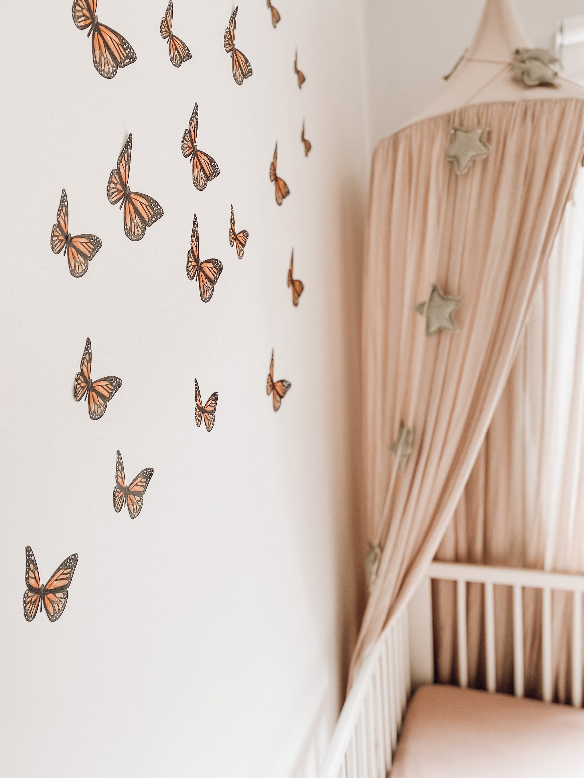 Polka Art Wall Decal Orange Butterflies Australian Design Hand Painted Peel & Stick, Removable Wall Decal. Nursery, Kids Playroom, Kids Teens Bedroom
