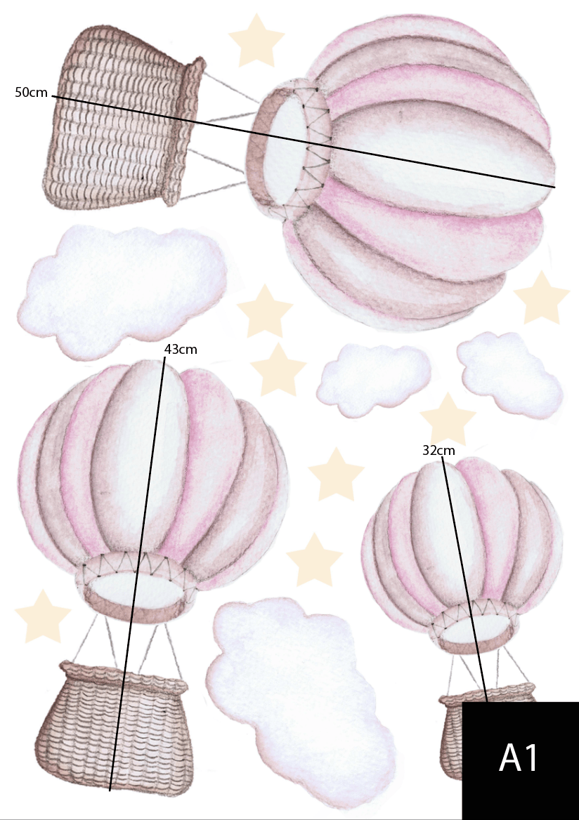 Polka Art Wall Decal Pastel Hot Air Balloons Australian Design Hand Painted Peel & Stick, Removable Wall Decal. Nursery, Kids Playroom, Kids Teens Bedroom