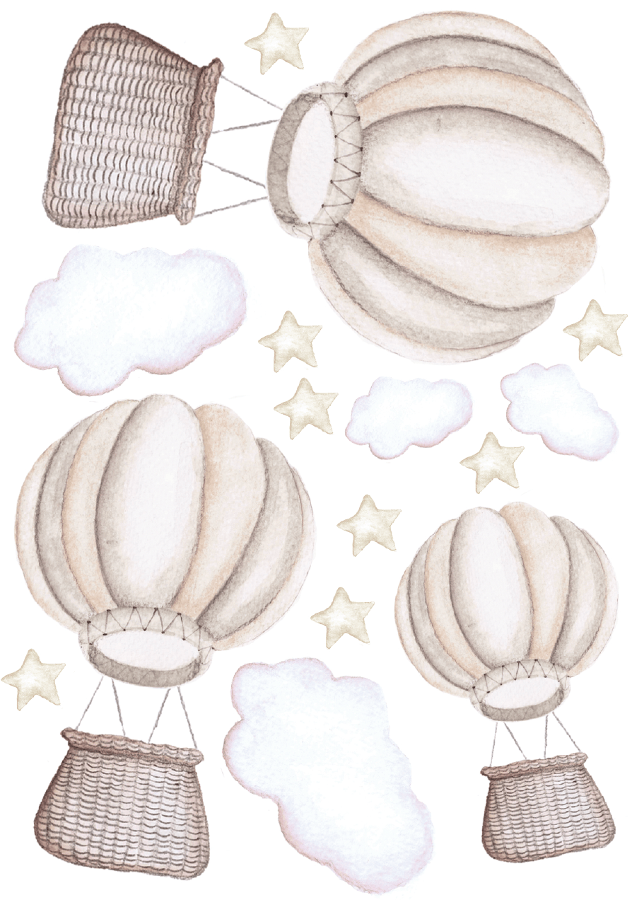 Polka Art Wall Decal Pastel Hot Air Balloons Australian Design Hand Painted Peel & Stick, Removable Wall Decal. Nursery, Kids Playroom, Kids Teens Bedroom