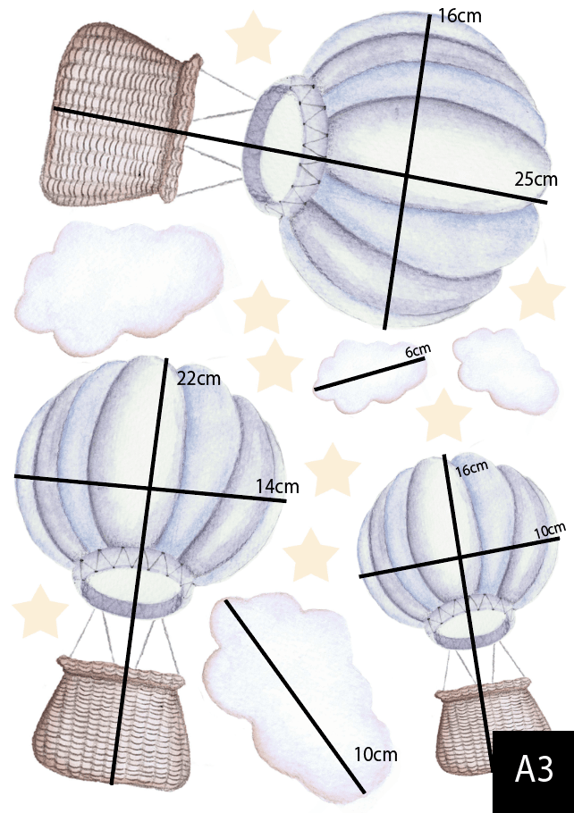 Polka Art Wall Decal Pastel Hot Air Balloons Australian Design Hand Painted Peel & Stick, Removable Wall Decal. Nursery, Kids Playroom, Kids Teens Bedroom