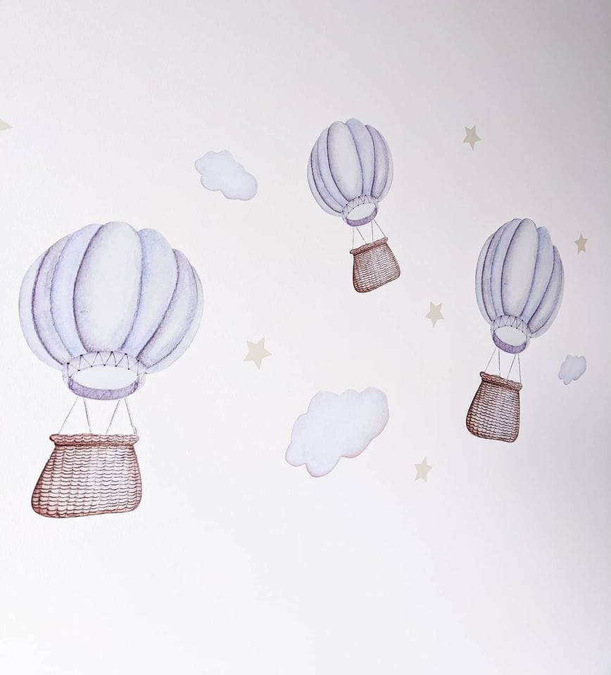 Polka Art Wall Decal Pastel Hot Air Balloons Australian Design Hand Painted Peel & Stick, Removable Wall Decal. Nursery, Kids Playroom, Kids Teens Bedroom