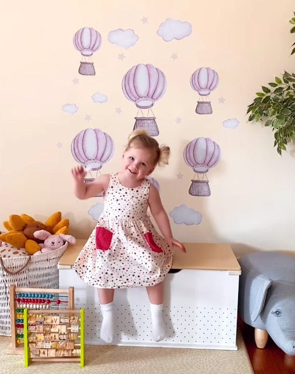 Polka Art Wall Decal Pastel Hot Air Balloons Australian Design Hand Painted Peel & Stick, Removable Wall Decal. Nursery, Kids Playroom, Kids Teens Bedroom