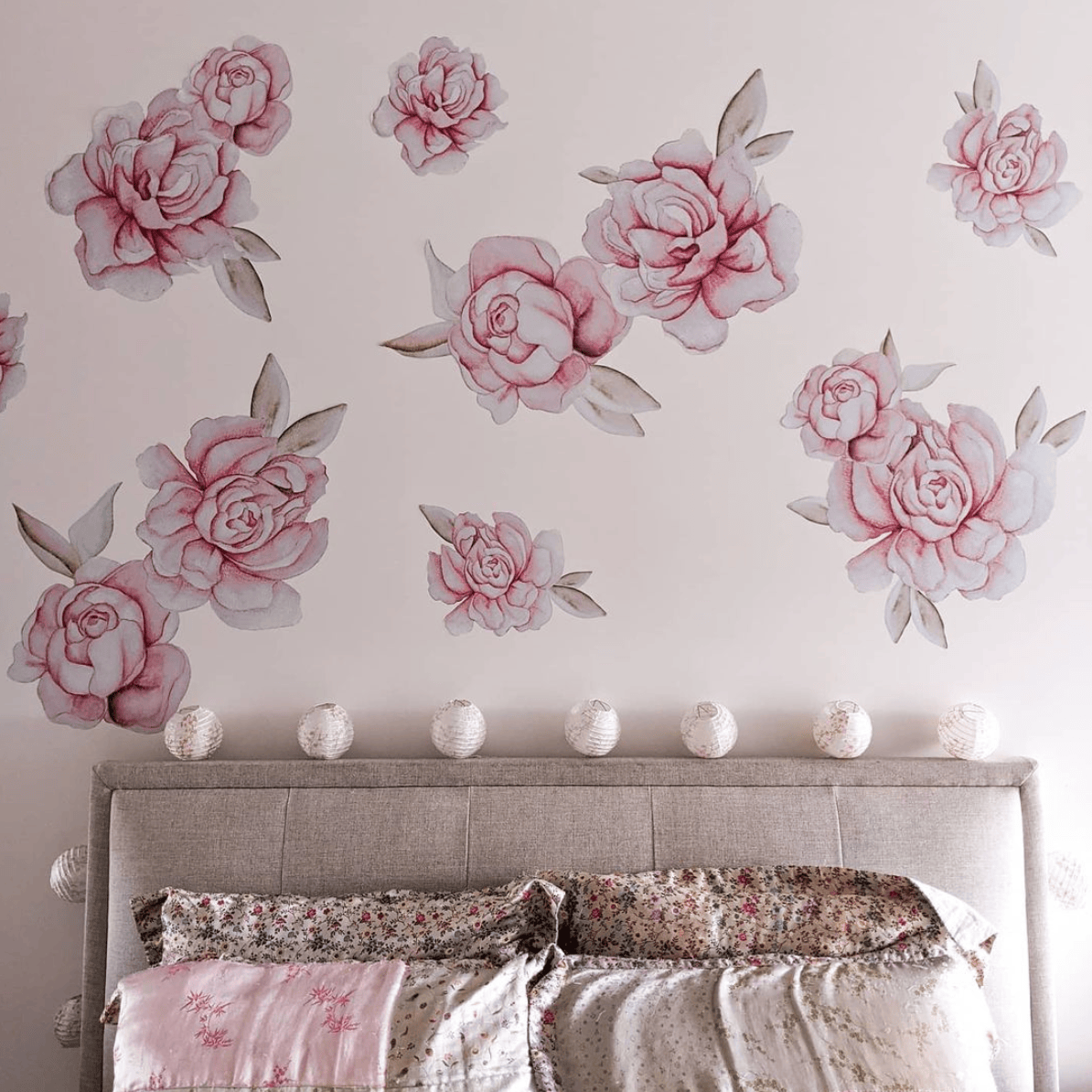 Polka Art Wall Decal Pastel Peonies Australian Design Hand Painted Peel & Stick, Removable Wall Decal. Nursery, Kids Playroom, Kids Teens Bedroom