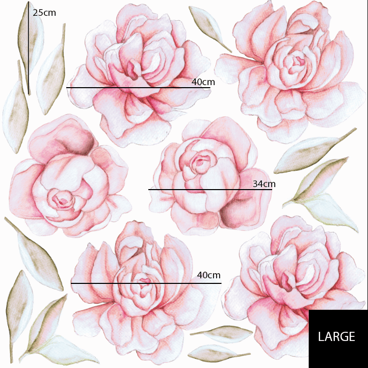 Polka Art Wall Decal Pastel Peonies Australian Design Hand Painted Peel & Stick, Removable Wall Decal. Nursery, Kids Playroom, Kids Teens Bedroom